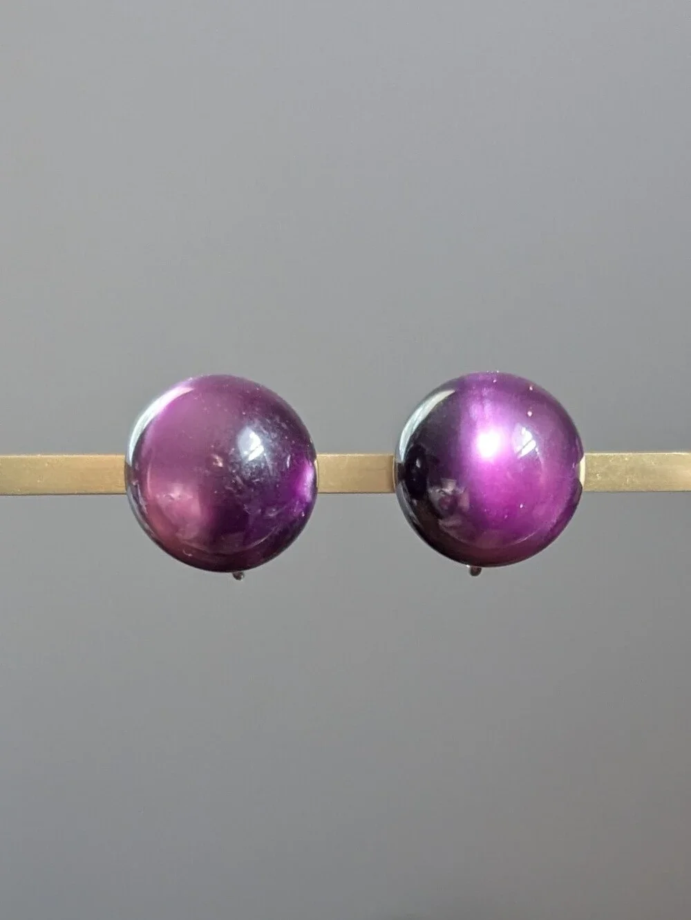 Vintage Sterling Purple Moon glow  Ball Earrings Screwback Style